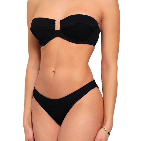 Zimmermann black sculpt bandeau bikini top, size: 1A
